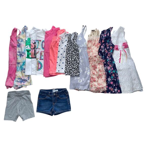 15pc Lot Girls Clothes Fall-Spring Tshirts Tank Tops Shorts Dresses Rompers Sz 5 - Picture 1 of 5